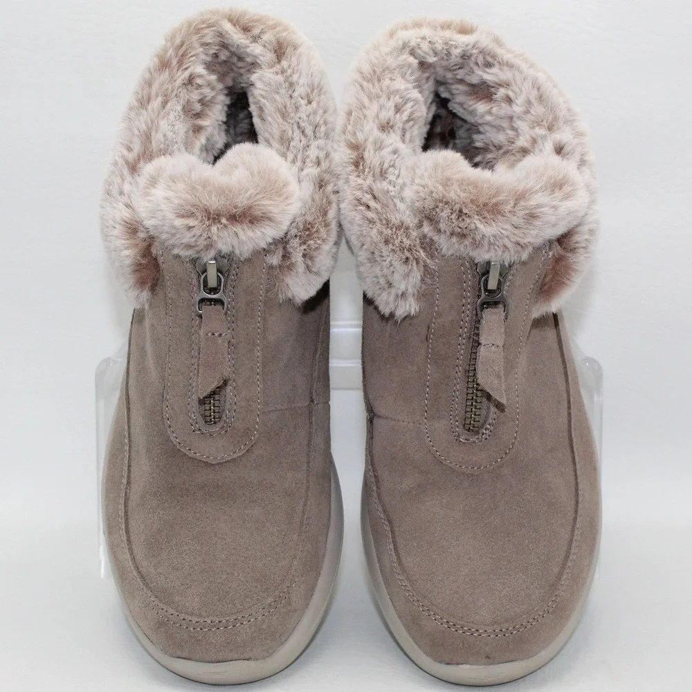 Skechers Go Walk Joy Women 7 Dark‎ Taupe Suede Faux Fur Zip Winter Boots 144664